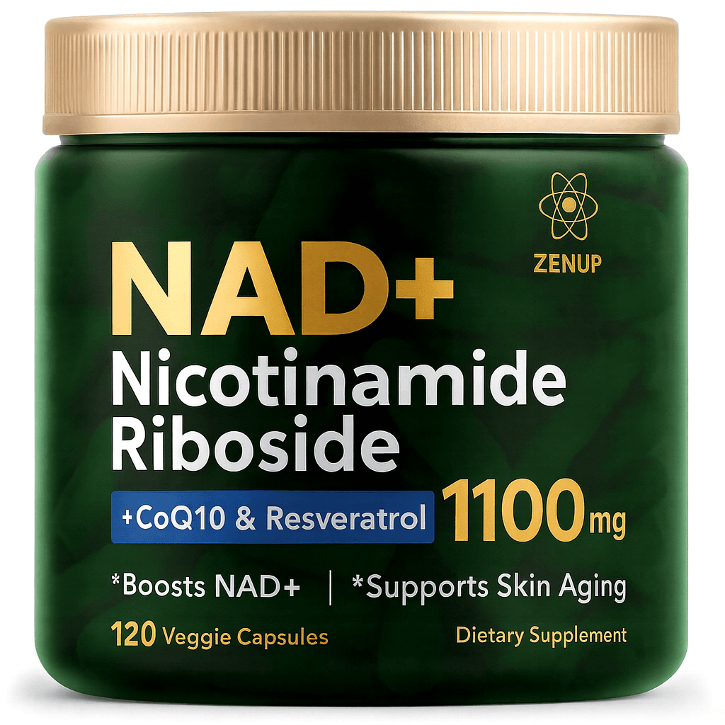 Editorial NAD+ benefits evidence overview in ZenUP green styling.