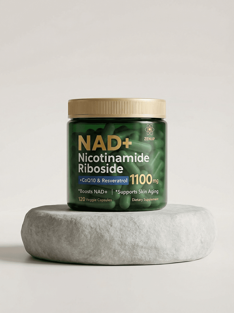 ZenUP premium supplement presented in an editorial wellness scene.